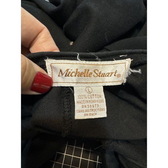 90's Michelle Stuart Black Midi Dress With Ruched Sleeves & Flared Skirt - Picture 5 of 5